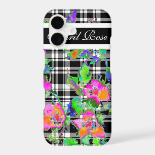 Vintage rose pink black/white plaid monogrammed