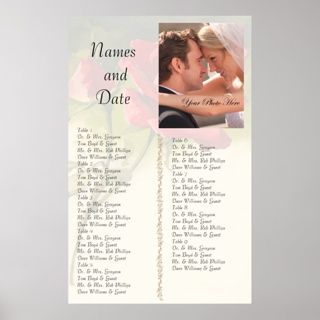 Vintage Rose Reception Seating Chart (Front)