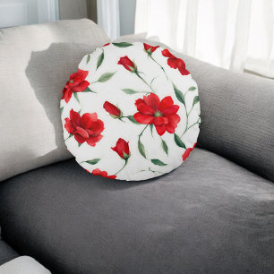 Vintage Rose Red Flower Pattern Elegant Home  Round Pillow