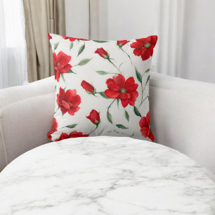 Vintage Rose Red Flower Pattern Throw Pillow