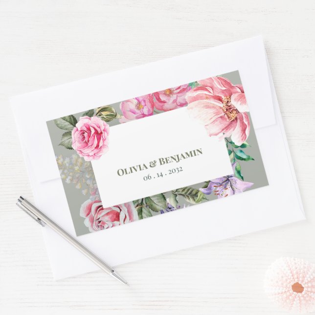 Vintage Rose Romantic Botanical Floral Wedding Sticker (Envelope)