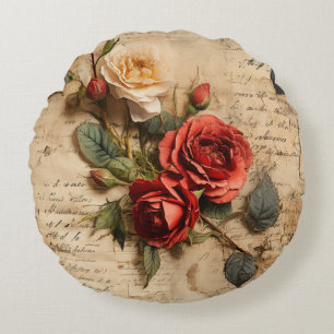 Vintage Rose Round Pillow