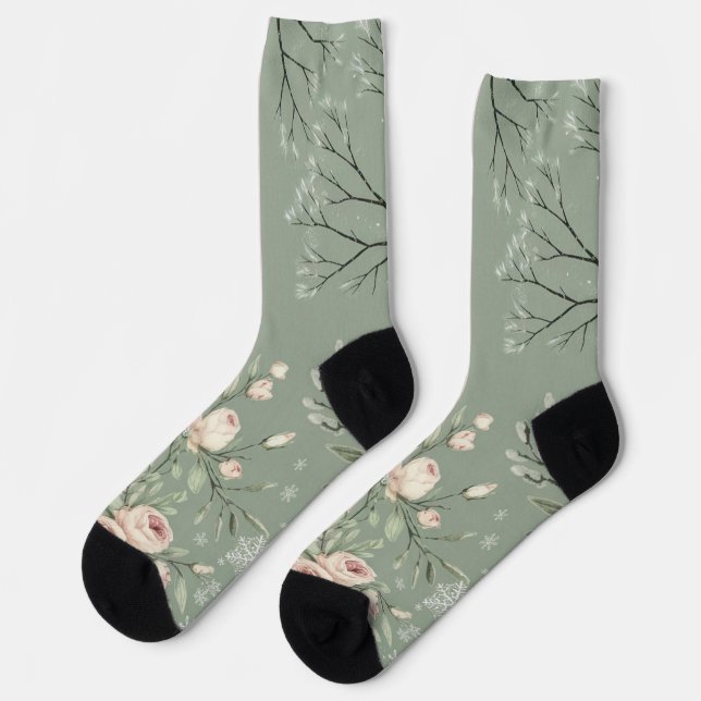 Vintage Rose & Snowflake Design Socks (Left)