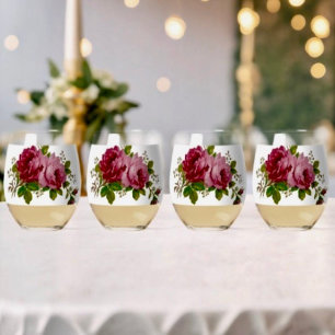 Vintage Rose  Stemless Wine Glass