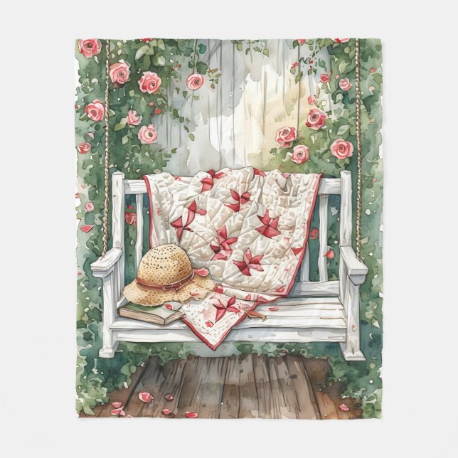 Vintage Rose Swing with Quilt Charm Fleece Blanket (Front)