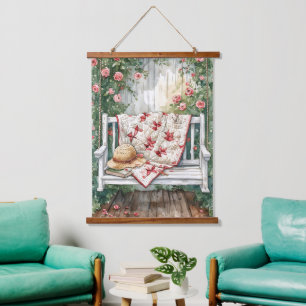 Vintage Rose Swing with Quilt Charm Hanging Tapestry