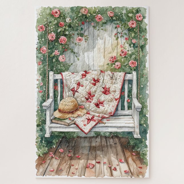 Vintage Rose Swing with Quilt Charm Jigsaw Puzzle (Vertical)
