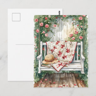 Vintage Rose Swing with Quilt Charm Postcard