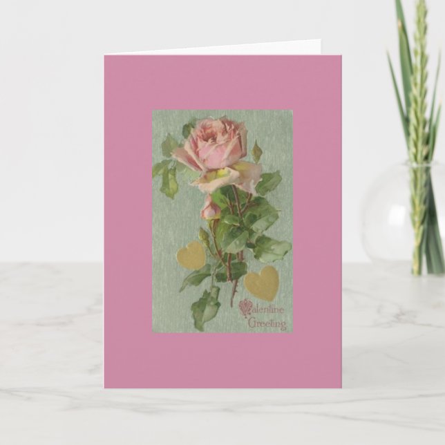 Vintage Rose Valentine Greeting (Blank) Holiday Card (Front)