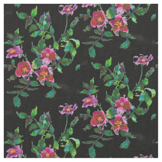 Vintage rose watercolor painting  fabric (Close Up)