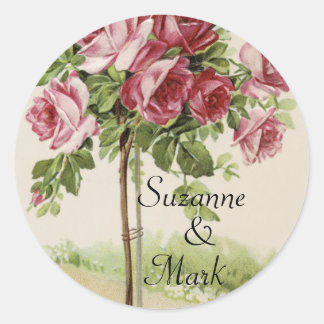 Vintage Rose Wedding Classic Round Sticker