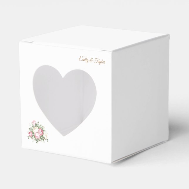 Vintage Rose Wedding Favour Box with Heart Window (Front Side)