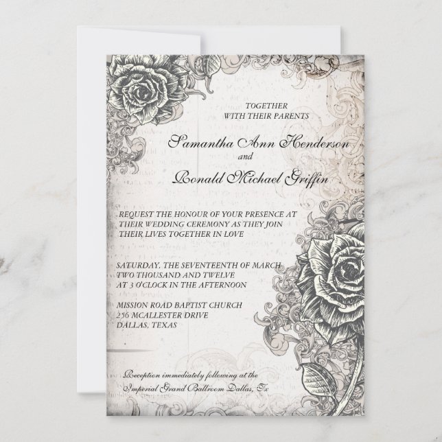 Vintage Rose Wedding Invitation (Front)