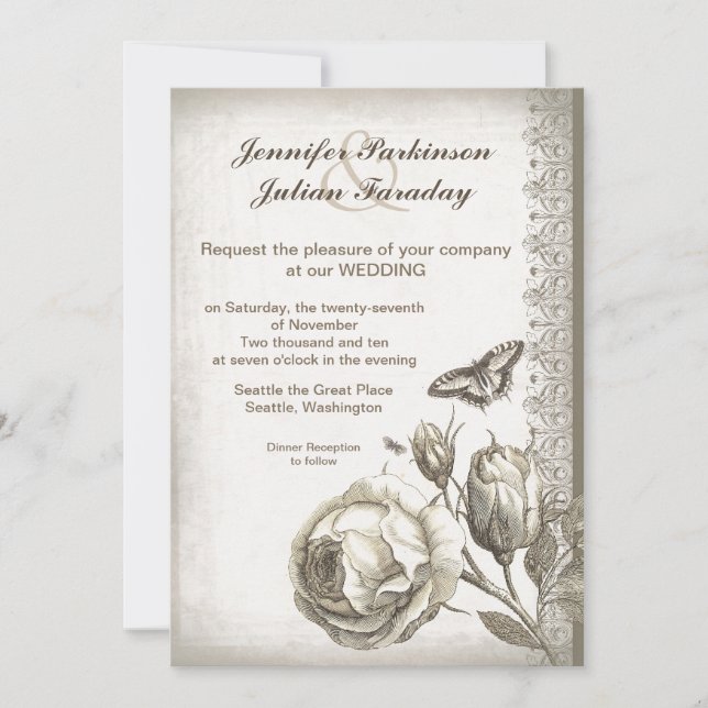 vintage rose wedding invitation (Front)
