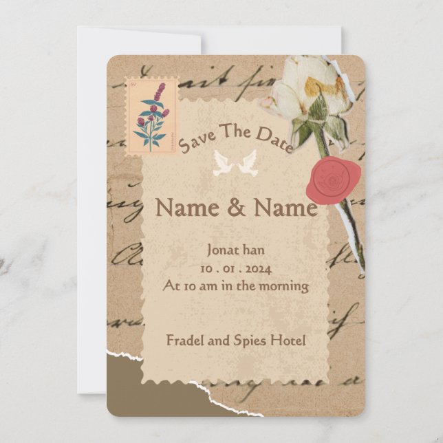 Vintage Rose Wedding Invitation (Back)