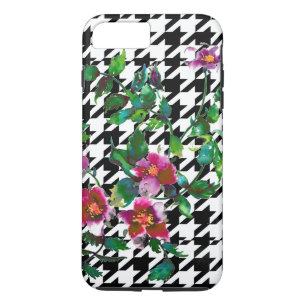 Vintage Rose with black and white hound-tooth iPhone 8 Plus/7 Plus Case
