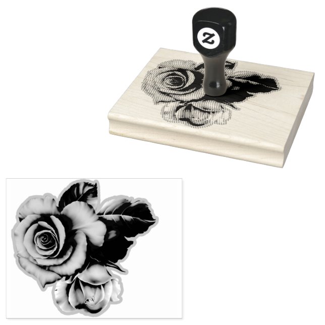 Vintage Rose Wood Handle   Rubber Stamp (Stamped)