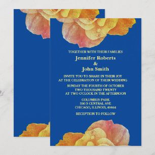 Vintage Rose Yellow Blue Orange Floral Wedding Invitation