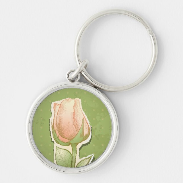 Vintage rosebud in green, keychain (Front)