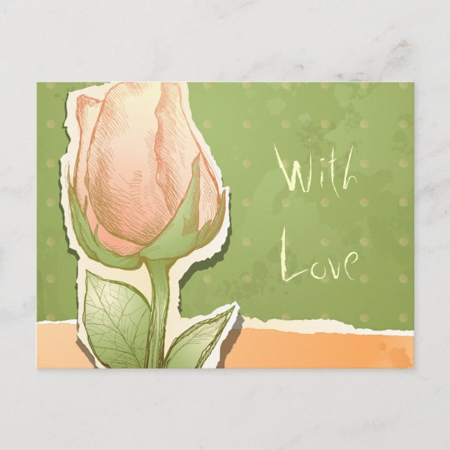 Vintage rosebud in green, postcard (Front)