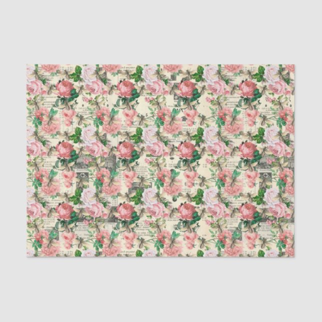 Vintage Roses and Bees Tissue Paper (Front)