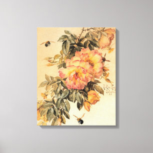 Vintage ‘Roses and Bumblebees’ Canvas Print