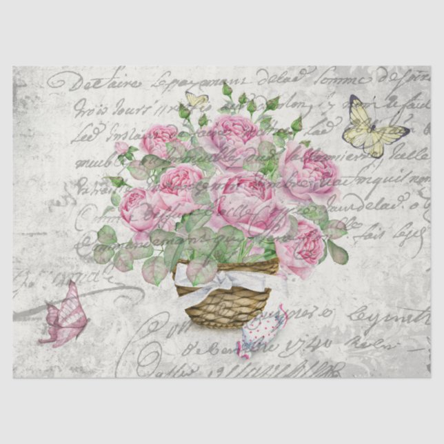 Vintage Roses And Butterflies Ephemera Decoupage Tissue Paper (Front)