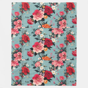 Vintage Roses and Florals on a Blue Background Fleece Blanket
