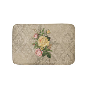 Vintage Roses and Gold Damask Bath Mat