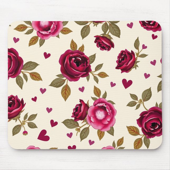 Vintage Roses and Hearts Mouse Pad (Front)