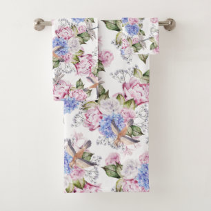 Vintage Roses and Hydrangea Flowers Nature   Bath Towel Set