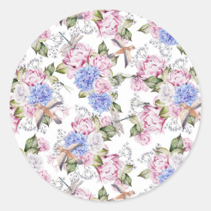 Vintage Roses and Hydrangea Flowers Nature   Classic Round Sticker