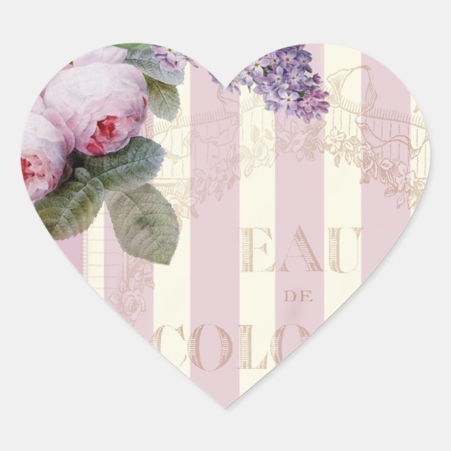 Vintage Roses and Lilac Heart Sticker (Front)