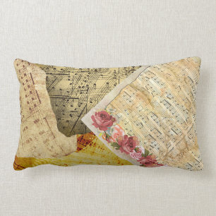 Vintage Roses and Musical Notes Sheet Music Pillow