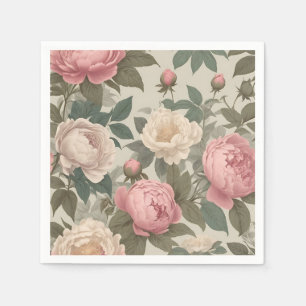Vintage Roses and Peonies in Muted Dusty Napkin