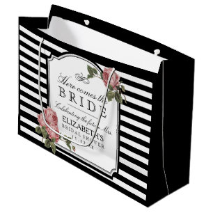 Vintage Roses  and Stripes Bridal Shower Large Gift Bag
