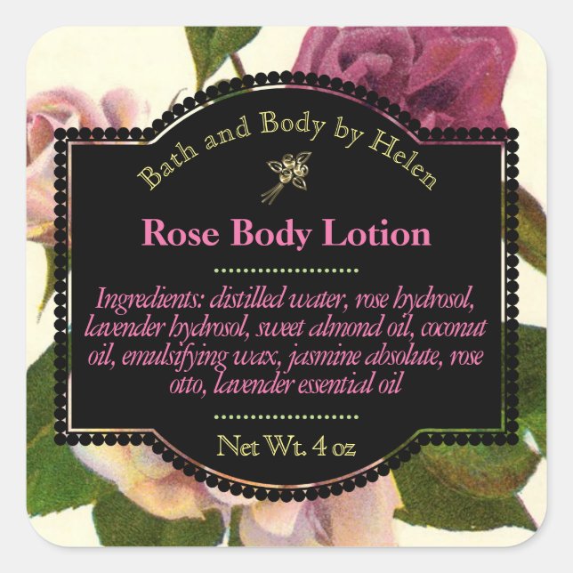 Vintage roses bath and body care label (Front)