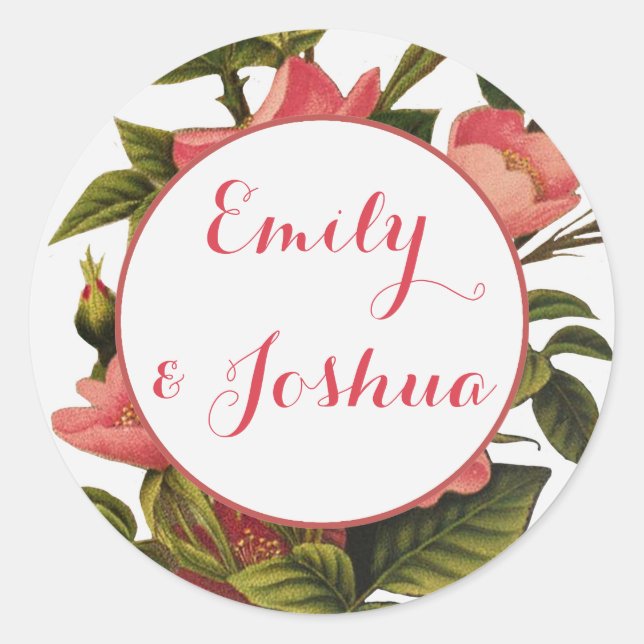 Vintage Roses Beautiful Pink Botanical Classic Round Sticker (Front)