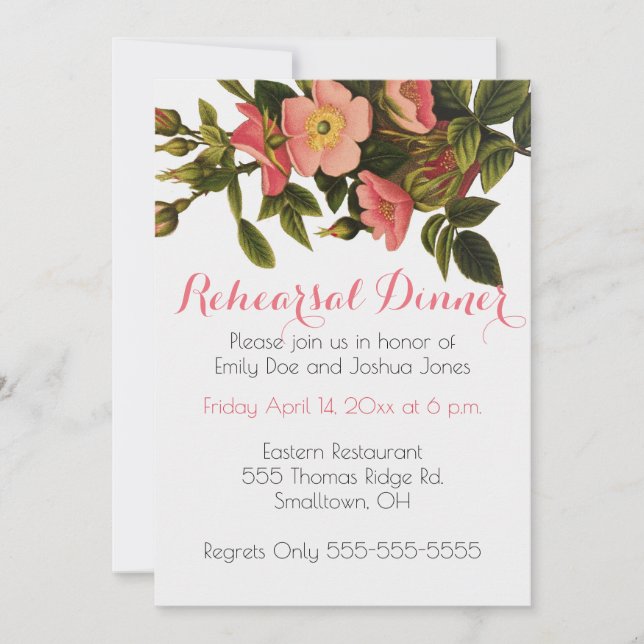 Vintage Roses Beautiful Pink Botanical Invitation (Front)