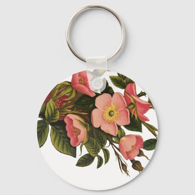 Vintage Roses Beautiful Pink Botanical Keychain (Front)