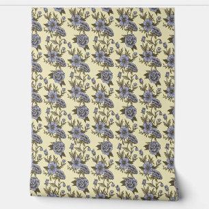 Vintage Roses Blue Beige Wallpaper