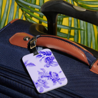 Vintage Roses Botanical Flowers Lavender Blue Luggage Tag