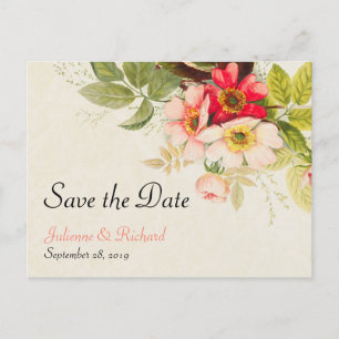 Vintage Roses Bouquet Floral Weding Save the Date Announcement Postcard