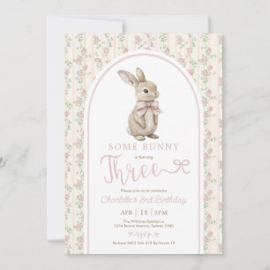 Vintage Roses Bunny Rabbit 3rd Birthday Girl Invitation
