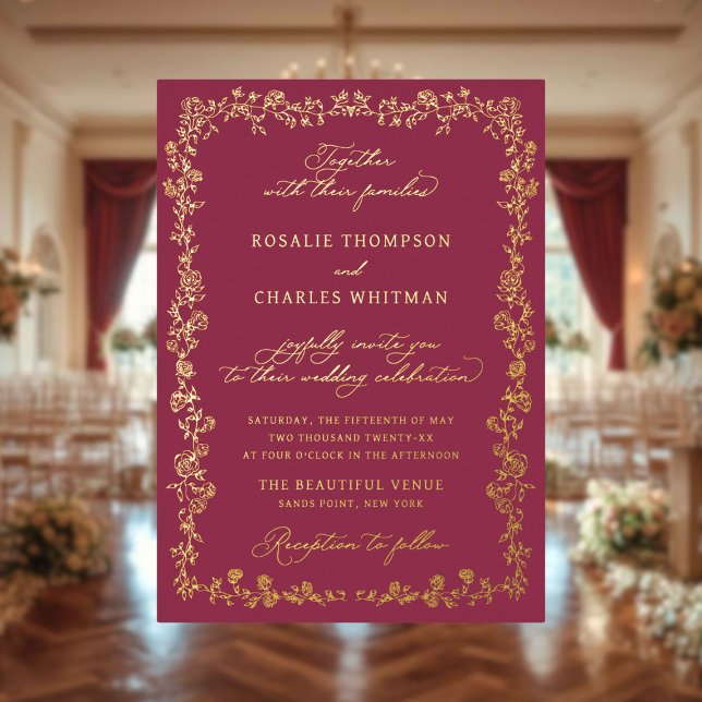 Vintage Roses Burgundy Floral Frame Wedding  (Creator Uploaded)