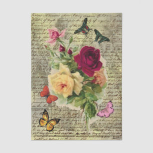 Vintage Roses & Butterflies Ephemera Tissue Paper