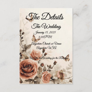 Vintage Roses & Butterflies Wedding  Enclosure Card