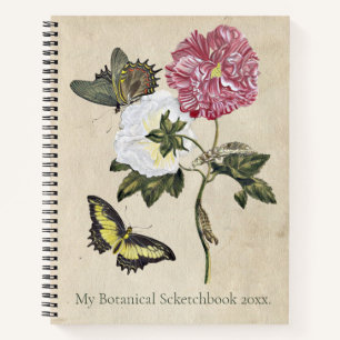 Vintage Roses Butterfly Botanical Art Maria Merian Notebook