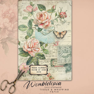 Vintage Roses & Butterfly Botanical Ephemera Tissue Paper