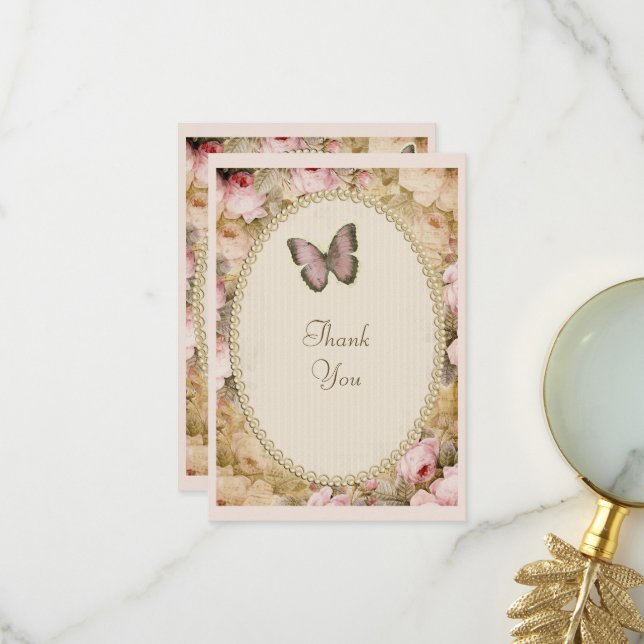 Vintage Roses Butterfly, Music Notes Thank You (Front/Back In Situ)